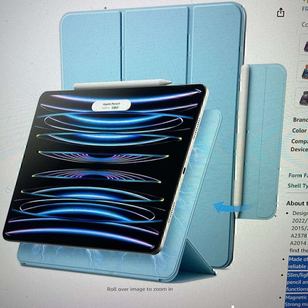 JETech Magnetic Case for iPad Pro 12.9 Inch 2022/2021/2020/2018